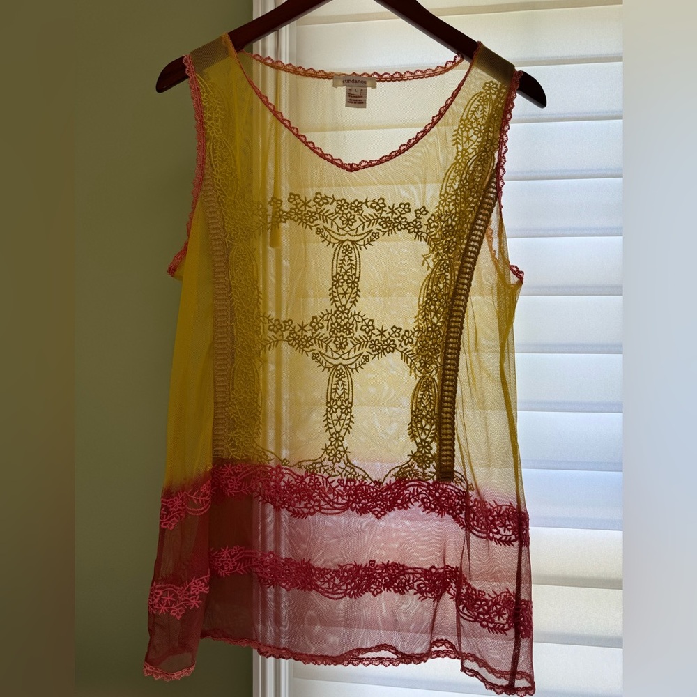 Sundance Embroidered Sheer Design Tank - Large
